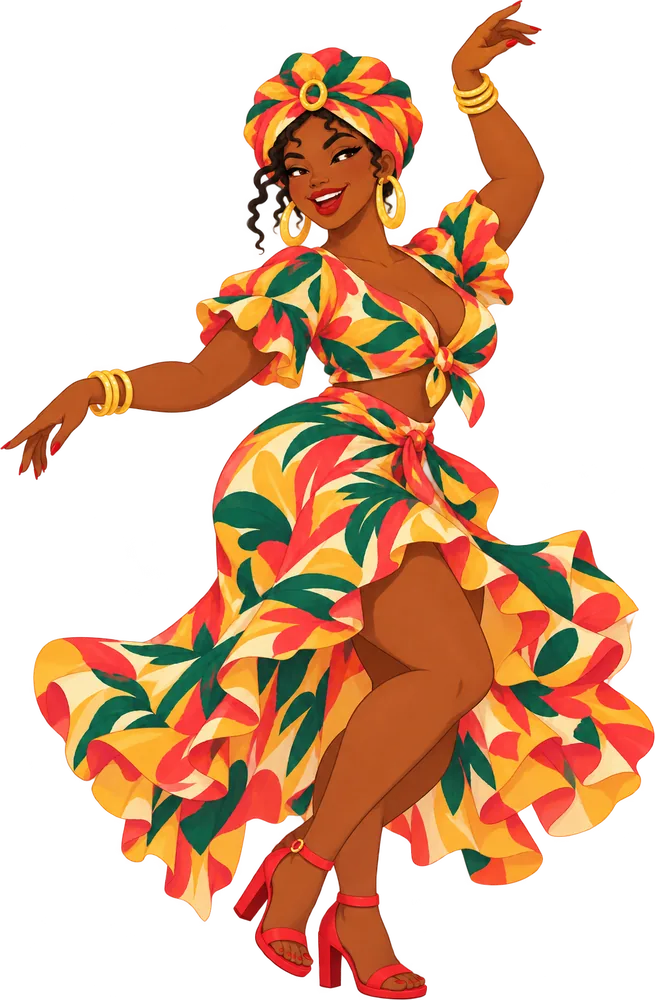 La Cubanita baila salsa con la falda en movimiento.